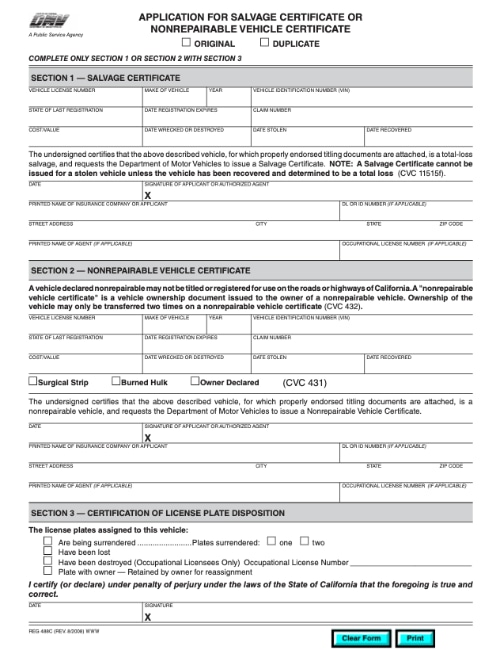Screenshot of DMV Form 488